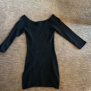 Black Ribbed Off-Shoulder Bodycon Dress